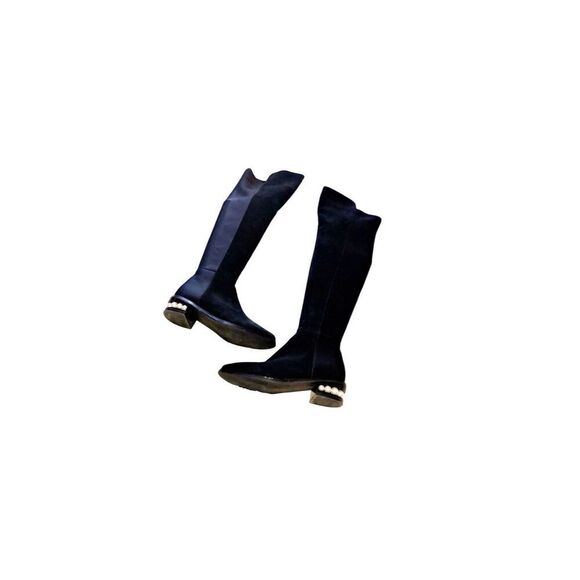 CATHERINE MALANDRINO Black Vegan Suede Over the Knee Pearl Heel Boot 7.5 - Picture 10 of 14